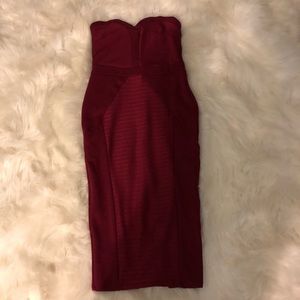 Deep red- strapless dress, heart shaped